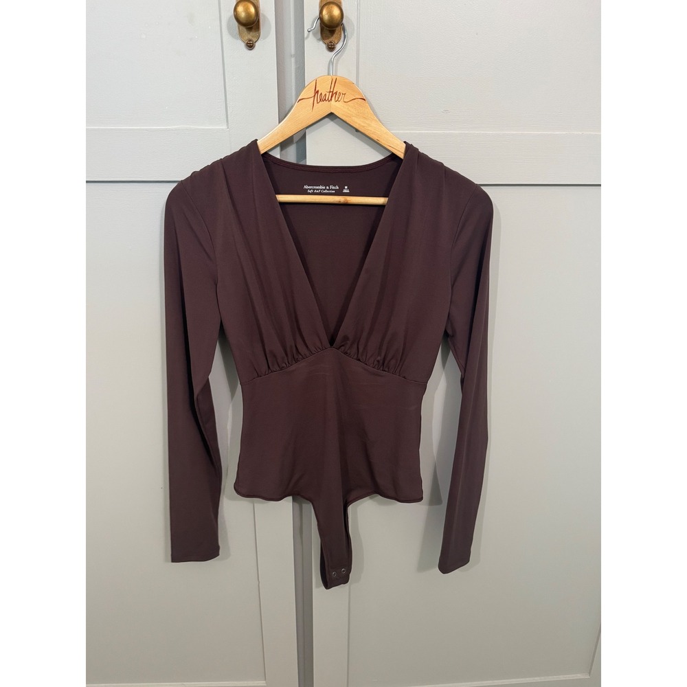 Abercrombie & Fitch Soft AF Collection V-Neck Pleated Bodice Bodysuit Brown M